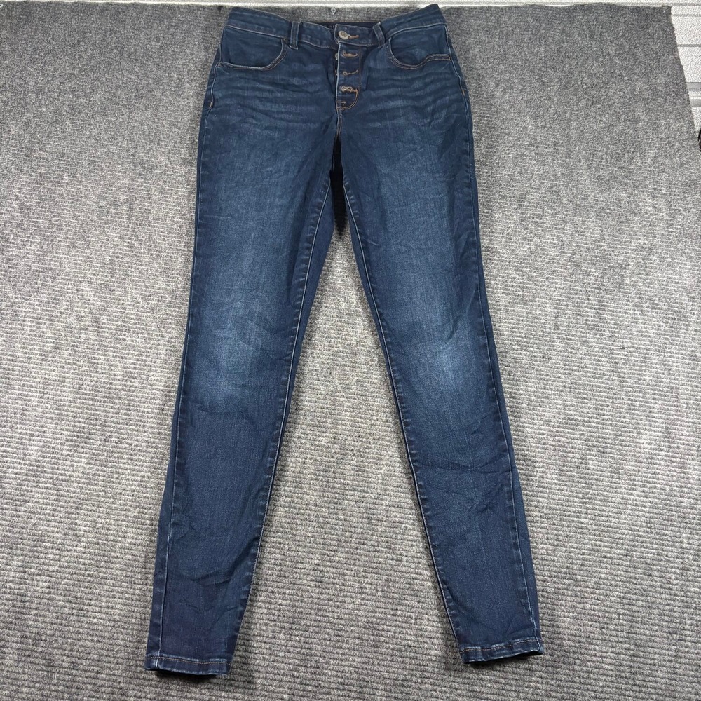 Maurices Skinny Jeans Womens M Long Blue Excellent High Rise Button Fly Stretch